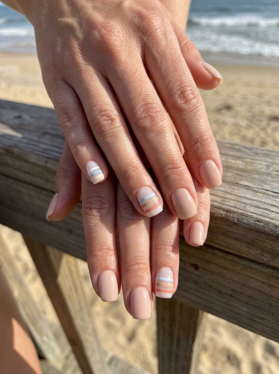 Beach Stripe Square Nails